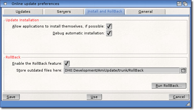 Install and RollBack settings